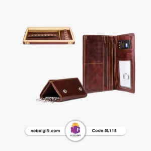 ست 2 تکه چرم طبیعی کیف و جا کلیدی