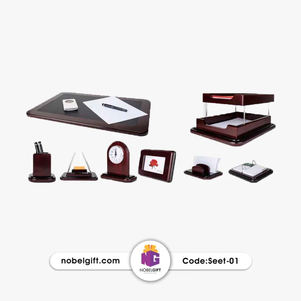 ست رومیزی مدیریتی لوکس 8 تکه چرم و چوب Set01