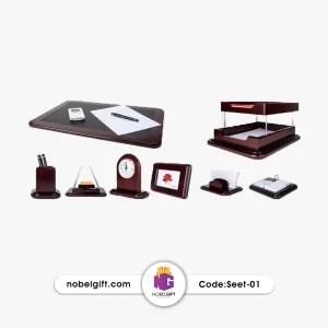ست رومیزی مدیریتی لوکس 8 تکه چرم و چوب Set01