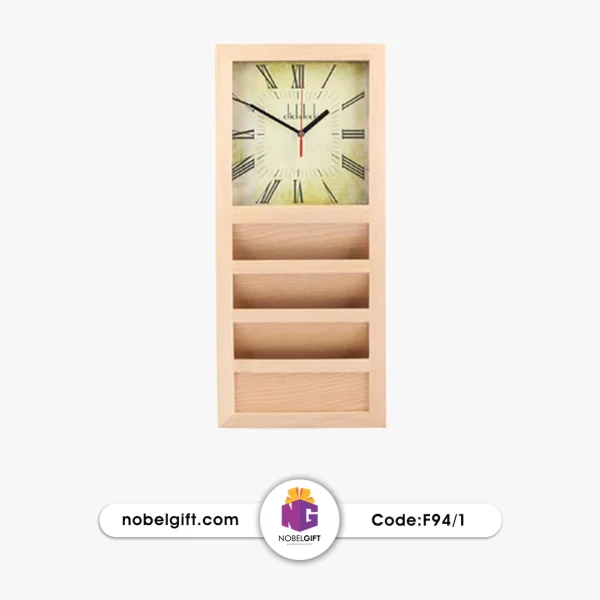 ساعت دیواری تبلیغاتی چوبی دارای جا مجله