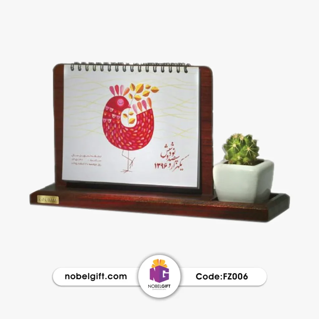 تقویم رومیزی با گل طبیعی پایه چوبی