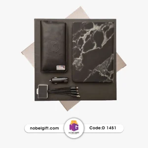 ست مدیریتی پاوربانک چرمی سررسید تبلیغاتی کابل چندمنظوره شارژر فندکی