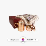 پکیج یلدا قندان طرح انار و لیوان مسی + سفره قلمکار
