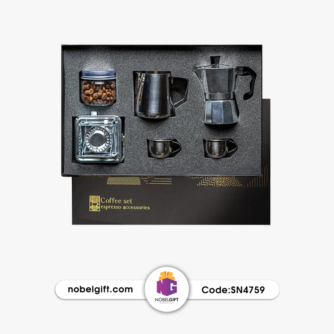 SN. (12) ست قهوه استیل تبلیغاتی با اجاق مسافرتی