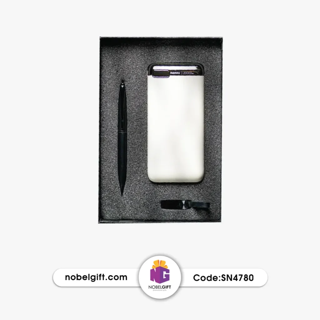 ست سفید پاور بانک و فلش تبلیغاتی