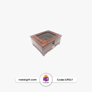 جعبه دمنوش چوبی سه‌ستونه طلق‌دار CP037