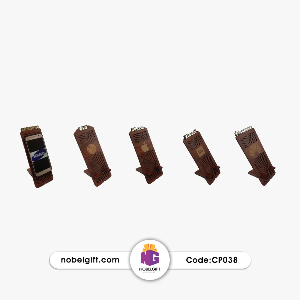 استند موبایل چوبی تبلیغاتی با حک لوگو CP038