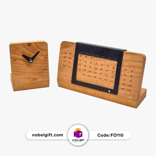 ست تبلیغاتی ساعت و تقویم چوبی