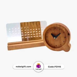 ست تبلیغاتی تقویم پایه دار و ساعت چوبی