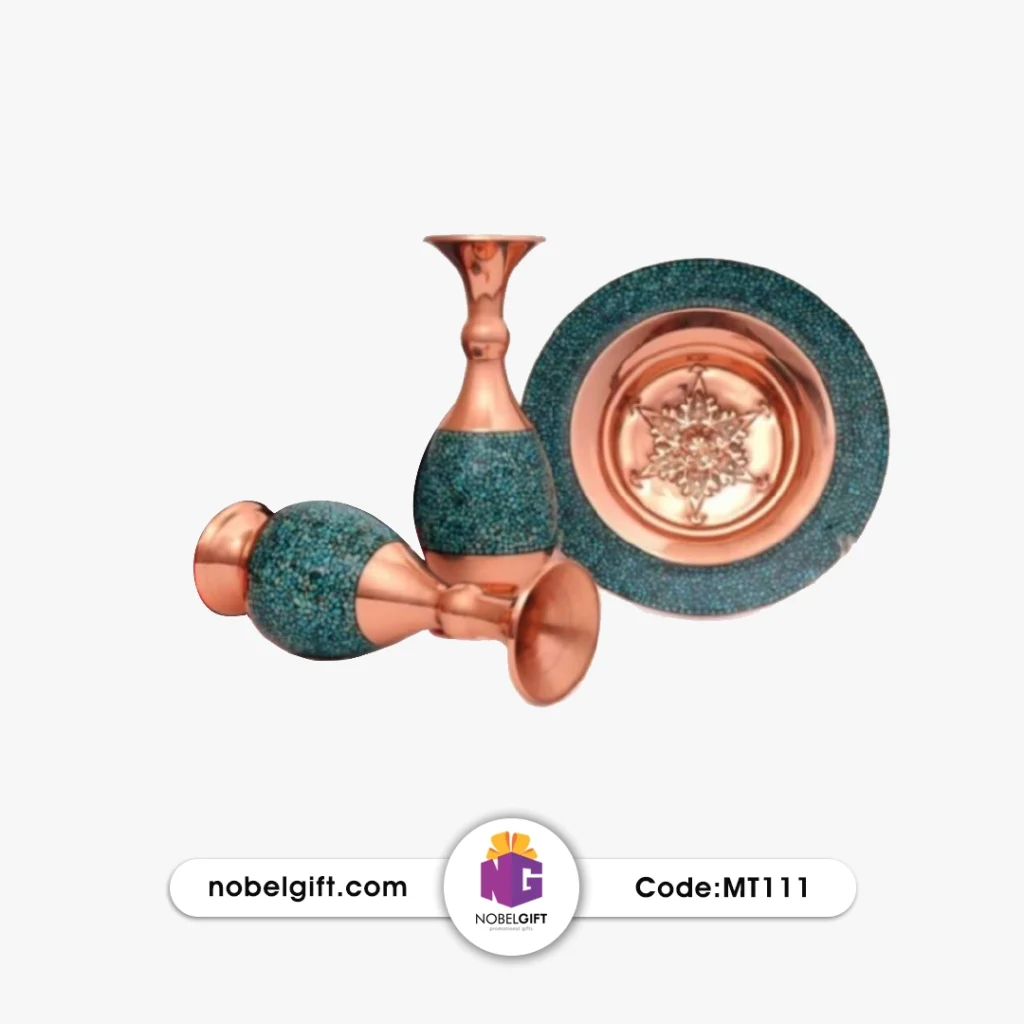 ست هدیه بشقاب و گلدان مس