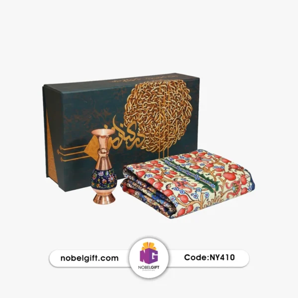 ny410 ست هدیه گلدان میناکاری مینیاتوری و رومیزی قلمکار NY410 - Image 1