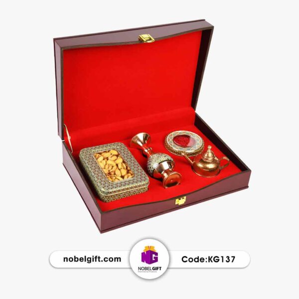 KG137 باکس هدیه زعفران و گلدان مسی کد KG137