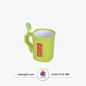 ماگ سرامیکی قاشق‌دار تبلیغاتی Z122-GW | سبز با قاشق فانتزی