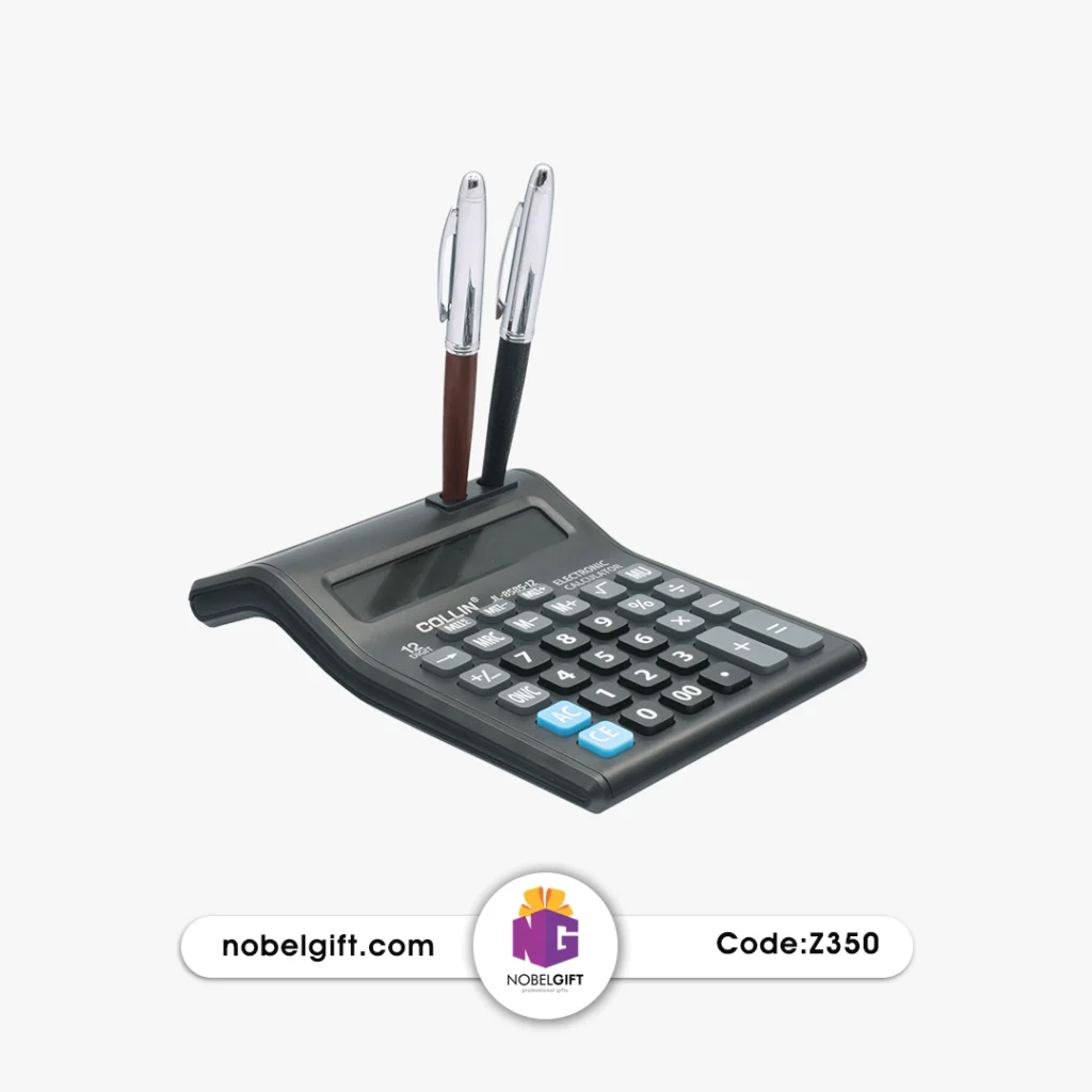 ست ماشین‌حساب رومیزی و نگهدارنده خودکار تبلیغاتی اداری با کد Z350