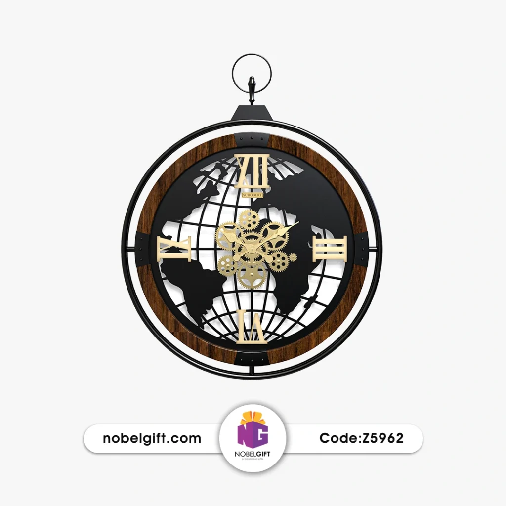 ساعت دیواری نقشه جهان با چرخ‌دنده‌های دکوری کد Z5962