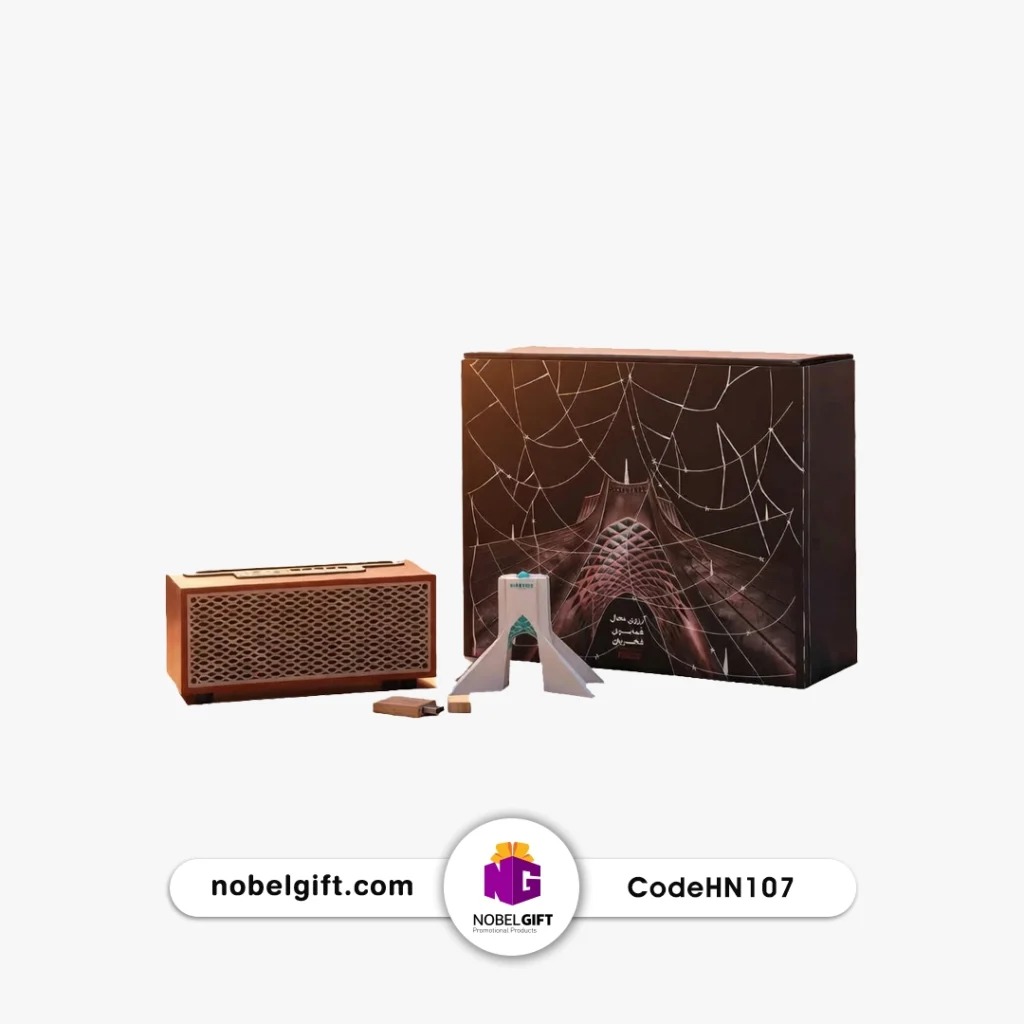 ست هدیه تبلیغاتی اسپیکر بلوتوثی با ماکت برج میلاد کد HN108