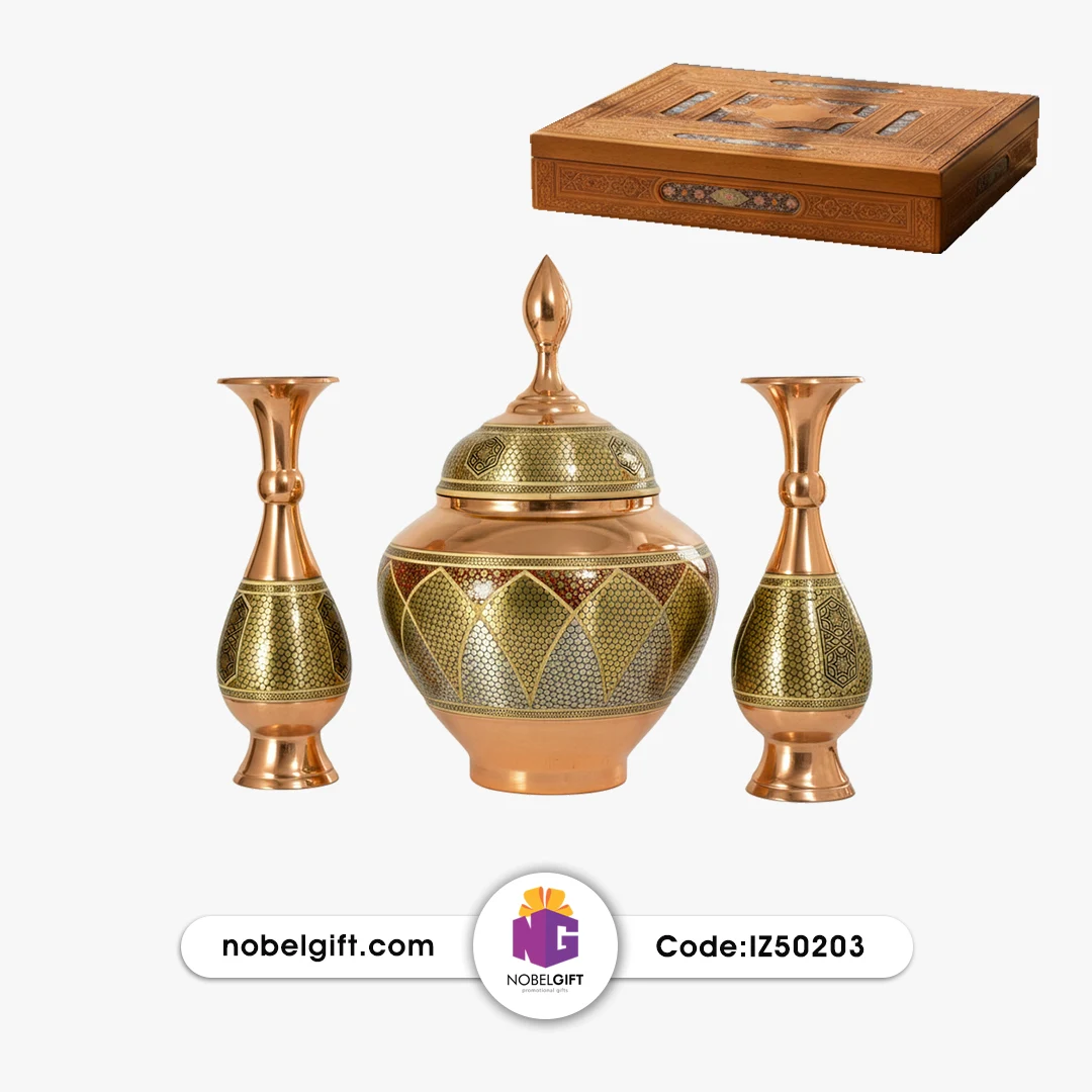 IZ50203 ست هدیه صنایعدستی مس و خاتمکاری فاخر کد IZ50203