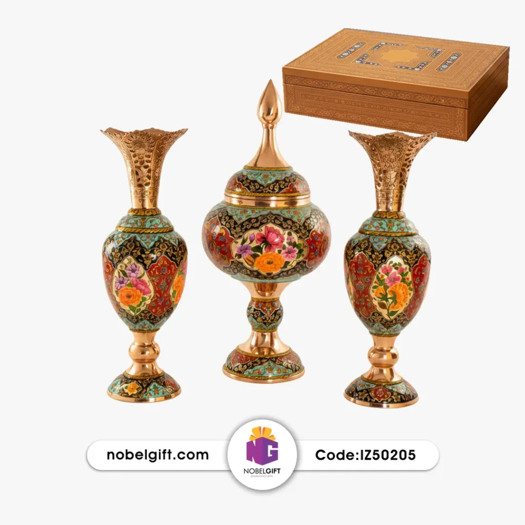ست هدیه صنایع‌دستی مس و پرداز نقاشی فاخر کد IZ50205